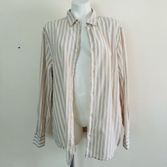 H&M Slim Fit Linen Blend Stripe Button Down - Picture 2 of 8